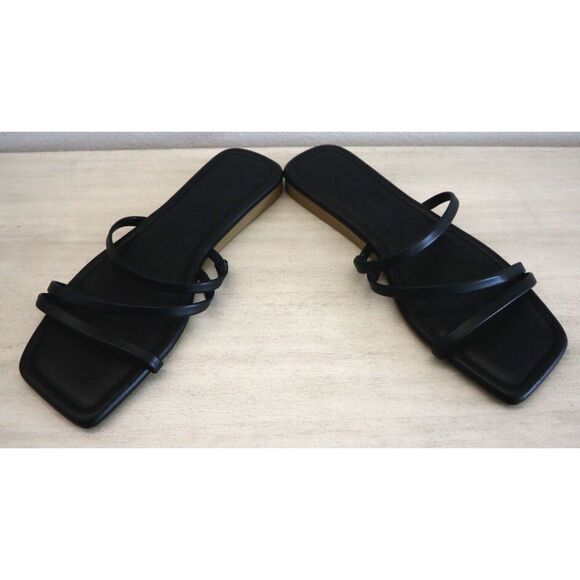 Clear x Dolce Vita Women Sz 8.5 Black Vinny Square Toe Strappy Flat Sandals - Picture 2 of 4